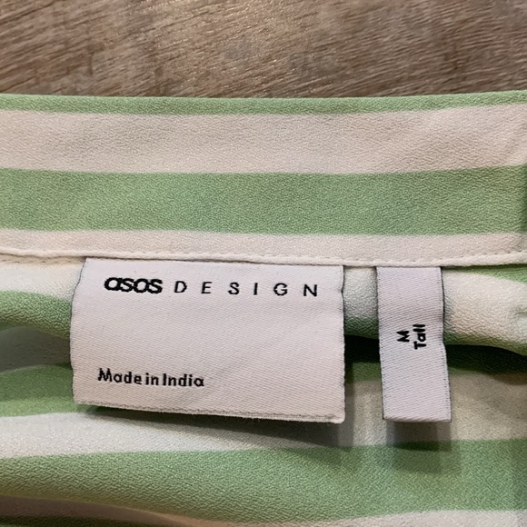 ASOS Camp Shirt Green Stripe Medium Long - Picture 6 of 8